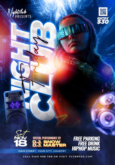 Free Flyer | Night Club Friday Party Flyer PSD | Flyer PSD Doctor Logos, Spa Flyer, Flyer Free, Real Estate Flyer Template, Psd Flyer, Social Post, Church Poster, Birthday Flyer, Club Music