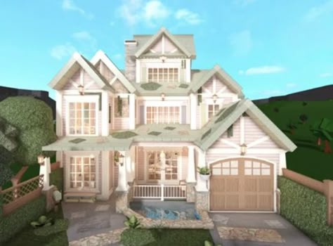 Aesthetic House Exterior, Cottage Core Bloxburg House, Bloxburg Cottage, Aesthetic Bloxburg, Bloxburg Exterior, Preppy House, House Ideas Bloxburg, Two Story House Design, House Plans With Pictures