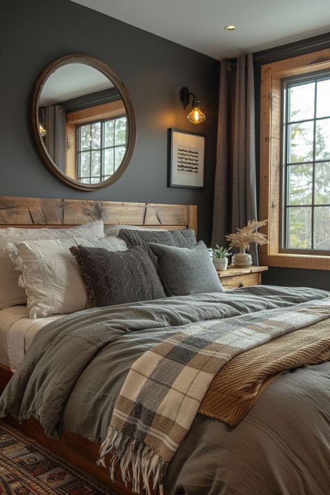 bedroom decor, mens bedroom inspiration, young male bedrooms,bedroom ideas, dark bedroom Male Bedroom Ideas, Letto King Size, Mens Bedroom, Farmhouse Bedroom, Master Bedrooms Decor, Remodel Bedroom, Rustic Bedroom, Beautiful Bedrooms, Dream Bedroom