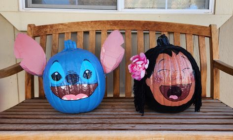 Frida Pumpkin Painting, Lilo Pumpkin Painting, Minnie Mouse Painted Pumpkin, Lilo And Stitch Pumpkin Painting, Disney Painted Pumpkin Ideas, Stitch Painted Pumpkin, Stitch Pumpkin Painting, Lilo And Stitch Pumpkin, November Decorations