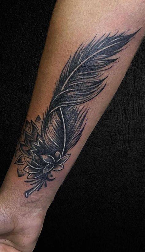 Feather Tattoo Stencil, Feather Tattoo Cover Up, Cover Up Name Tattoos, Plume Tattoo, Cool Tattoos With Meaning, Band Tattoos, Blue Rose Tattoos, Forearm Band Tattoos, Tattoos For Women Flowers