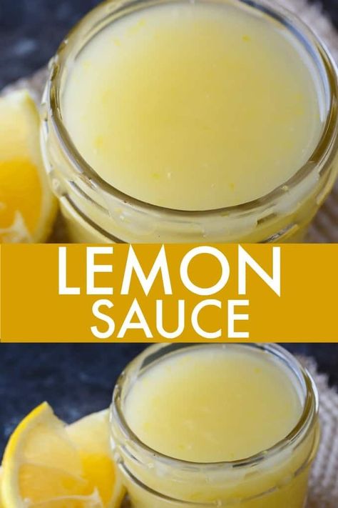 Lemon Sauce - Tangy and sweet! Serve over ice cream, cake, bread pudding or pancakes. #lemon #lemonsauce Sauce For Cake, Pancakes Lemon, Cake Bread Pudding, Lemon Sauce For Chicken, Sundae Toppings, Simply Stacie, Lemon Ice Cream, Cake Bread, Kolaci I Torte