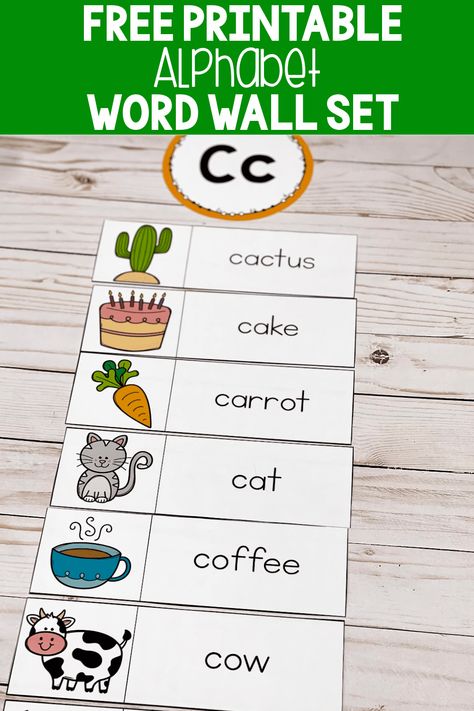 Preschool Literacy Activities, Preschool Word Walls, Alphabet Word Wall Cards, Word Wall Kindergarten, Alphabet Word Wall, Alphabet Wall Cards, Letter A Words, Writing Center Kindergarten, Preschool Classrooms