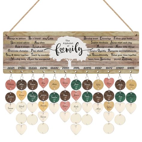 PRICES MAY VARY. 📝A Warm Tool to Remind Birthdays and Anniversaries📝——Just add the name and date on each tag then hang it! You will not forget and miss any family or friends birthdays, celebrations, anniversaries and some special days again. 👨‍👩‍👧‍👦Enjoy the DIY Time👨‍👩‍👧‍👦——It’s a nice chance to gather your kids and family to DIY a unique birthday gift by creating a unique family birthday board. Hands-on teaching will be a wonderful experience to children. 🎁Full of Love Wall Decor Gi Birthday Reminder Board, Birthday Calendar Board, Family Birthday Calendar, Alphabet Birthday, Birthday Boards, Family Birthday Board, Birthday Reminder, Birthday Wall, Family Calendar