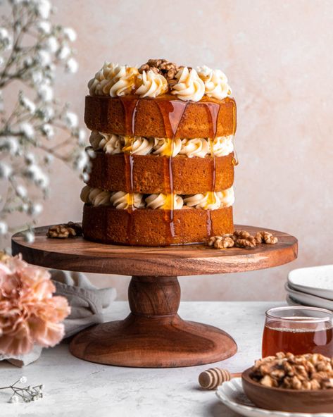 Baklava Cake Recipe, Cake Soak, Baklava Cake, Honey Baklava, Warm Milk And Honey, In Bloom Bakery, Bloom Bakery, Honey Milk, Honey Walnut