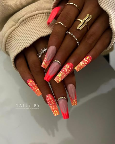 Bright Summer Acrylic Nails, Neon Acrylic Nails, Yellow Nail, Bright Summer Nails, Fluorescent Orange, Amazing Nails, Fancy Nails Designs, Accent Nail, Nice Nails