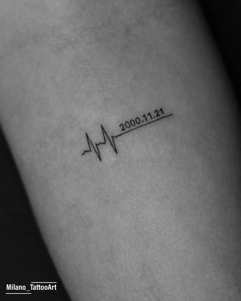 Heartbeat with date tattoo Date Tattoos For Women Small, Tattoo Ideas For Birth Date, Tattoo Date Of Birth Numbers, Dates Tatoos Ideas, Dainty Date Tattoos, Heart With Heartbeat Tattoo, Heart Tattoo With Dates Births, Heartline Tattoo, Baby Heartbeat Tattoo