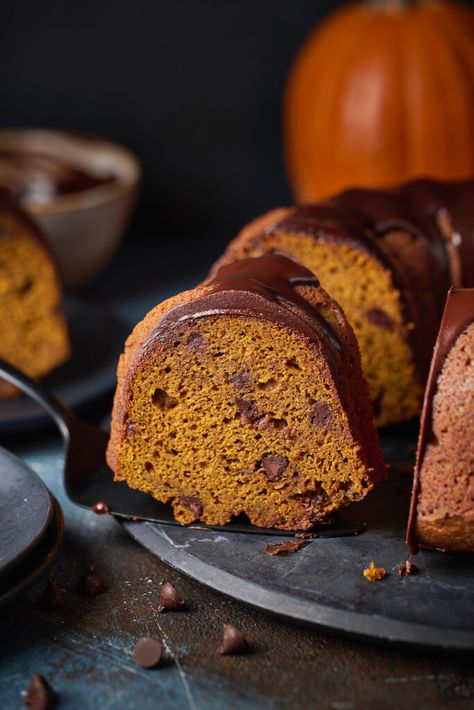 Chocolate Chip Pumpkin Bundt Cake - Baker by Nature Pumpkin Chocolate Chip Bundt Cake, Pumpkin Chocolate Chip Bundt, Chocolate Chip Bundt, Pumpkin Bundt Cake Recipes, Chocolate Chip Bundt Cake, Pumpkin Bundt, Baker By Nature, Pumpkin Delight, Pumpkin Bundt Cake