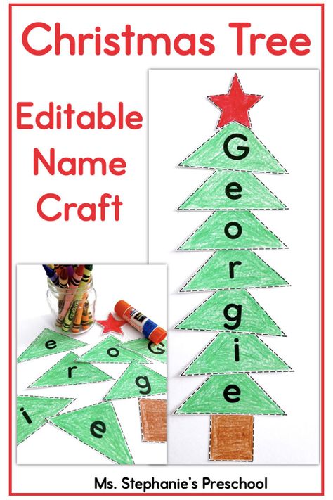 Christmas Tree Editable Name Craft Winter Holiday Craft Kindergarten, Pre K Christmas Tree Craft, Christmas Tree Names Preschool, Reindeer Bulletin Boards For Preschool, Christmas Worksheets Toddlers, Grinch Projects Preschool, Toddler Christmas Wreath Craft, How To Make A Felt Christmas Tree, Chicka Chicka Ho Ho Ho Activities