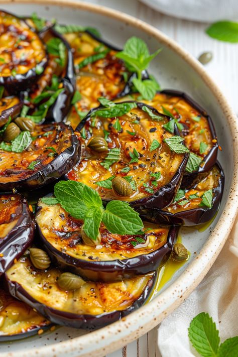 Discover the Keto-Friendly Recipe: Marinated Eggplant with Capers and Mint #ketodiet #ketorecipes #lowcarb Marinated Eggplant, Spicy Eggplant, Keto On A Budget, Eggplant Dishes, Pickle Relish, Eggplant Recipes, Keto Diet For Beginners, Flavor Profiles, Fresh Mint