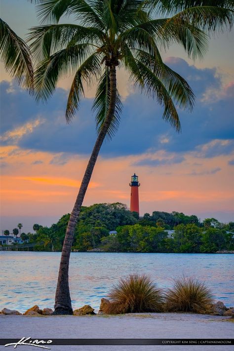 Jupiter Inlet Lighthouse from Dubois Park Pink Clouds Jupiter Lighthouse, Florida Lighthouses, Jupiter Beach, Landscape Tattoo, Lighthouse Pictures, Lighthouse Painting, Jupiter Florida, Florida Photography, Jupiter Fl