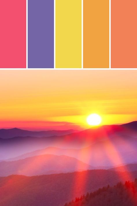 Sunrise Colors Palette, Sunrise Colour Palette, Sunrise Color Palette Mornings, Sunrise Pallet, Sunrise Color Palette, Bohemian Color Palette, Resin Inspiration, Sunset Color Palette, Sunset Party