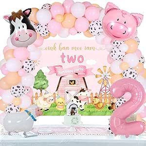 Oink Baa Moo Im Two, Farm 2nd Birthday, 2nd Birthday Decorations, Pig Balloon, 2nd Birthday Party For Girl, Farm Themed Birthday Party, 1 Balloon, Second Birthday Ideas, Farm Animal Birthday