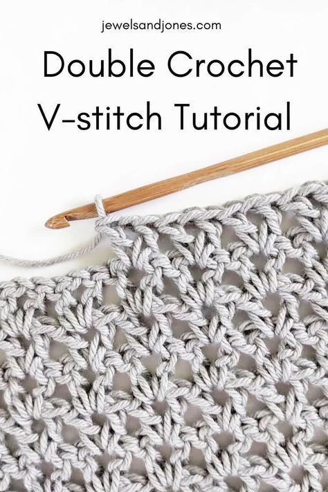 Double Crochet V-Stitch Tutorial (Step-by-Step) | Jewels and Jones [Video] | Crochet stitches tutorial, Loose crochet stitch, Crochet stitches library Loose Crochet Stitch, Loose Crochet, V Stitch Crochet, Crochet Tunic Pattern, Different Crochet Stitches, Simple Stitch, Crochet Stitches Diagram, Crochet Collection, Beginner Crochet