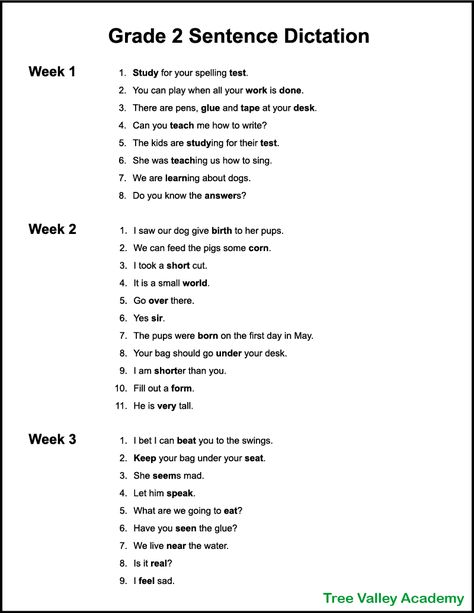 2nd Grade Spelling Weeks 1-6 Dictation For Grade 3, Reading Sentences Grade 2, Dictation Sentences First Grade, Dictation Words For Class 4, Dictation Words For Grade 1, Dictation Worksheet, Dictation Words, Sentence Dictation, 3rd Grade Spelling