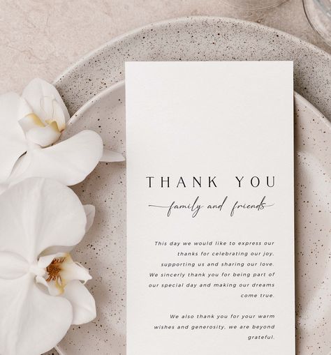 CLAIRE Minimal Wedding Table Thank You Card T Wedding Thank You Cards At Table, Thank You Note Place Setting Wedding, Reception Thank You Cards, Thank You Note At Wedding Table, Table Thank You Cards Wedding, Thank You Table Cards, Thank You Notes Wedding Table, Wedding Thank You Notes On Table, Thank You Note Wedding Table