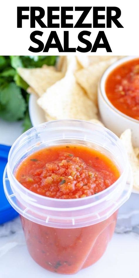 Learn the best way to freeze salsa along with a freezer salsa recipe using canned tomatoes. Salsa Recipe For Freezing, Easy Freezer Salsa Recipe, Freezing Salsa, Freezer Salsa Recipe, Salsa Recipe Using Canned Tomatoes, Freezer Salsa, Freeze Salsa, Fresh Salsa Recipe Homemade, Canned Salsa Recipes