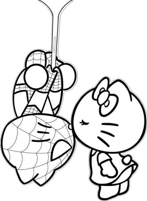 Kitty Spiderman, Hello Kitty Desenho, Boyfriend Scrapbook, Beautiful Pencil Drawings, Easy Step By Step Drawing, Baby Spiderman, Hello Kitty Colouring Pages, Spiderman Coloring, Hello Kitty Printables