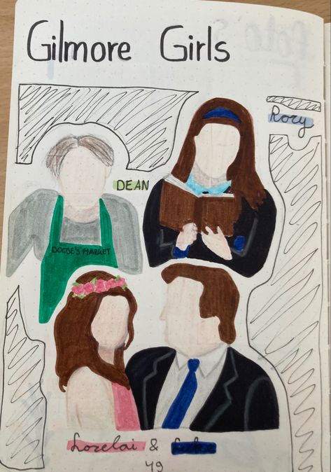 Bullet journal page Gilmore girls #rorygilmore #dean #lorelaiandluke Gilmore Girls Journal Page, Gilmore Girls Drawings, Gilmore Girls Bullet Journal, Gilmore Girls Journal, Girls Drawing, Bulletin Journal, Bullet Journal Page, Bulletin Journal Ideas, Rory Gilmore