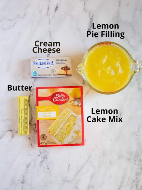 Lemon Cream Cheese Dump Cake, Cream Cheese Dump Cake, Lemon Dump Cake, Lemon Dump Cake Recipe, Lemon Dessert Recipes Easy, Recipe Using Lemons, Lemon Cake Mix Recipe, Lemon Desserts Easy, Boxed Cake Mixes Recipes