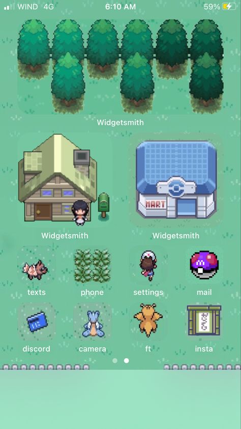 Pokemon Game Wallpaper, Homescreen Decor Ideas, 헬로키티 배경화면, Iphone Layouts, Home Lock Screen, Ios Layout, Phone Lockscreen, Iphone Home Screen Layout, Iphone App Layout