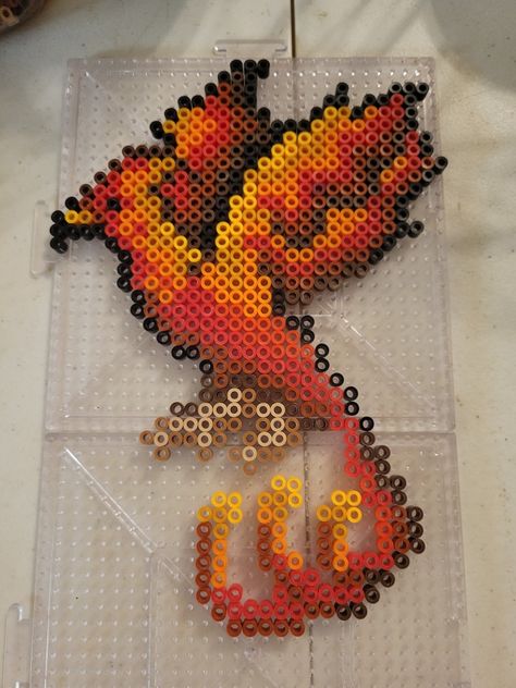 Phoenix Perler Bead design! Perler Bead Big Projects, Phoenix Perler Bead Patterns, Perler Bead Patterns Harry Potter, Perler Bead Dragon, Large Perler Bead Patterns, Big Perler Bead Patterns, Mini Perler Bead Patterns, Disney Perler Beads, 3d Perler Bead Patterns