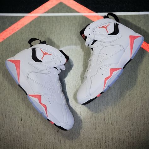 Air Jordan 7 Retro - "White Infrared" Dropping in Men and Grade School sizing this Friday, June 30th. Pretty Sneakers, Jordan 7, Leo Messi, Grade School, School Fits, Best Sneakers, Dream Shoes, New Orleans, Air Jordans