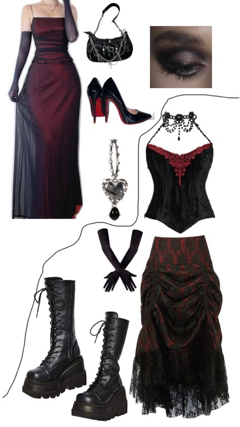 Red Goth Outfits, Goth Outfits Aesthetic, Goth Prom, Vampire Clothes, Swaggy Outfits, Gothic Outfits, Goth Outfits, Alternative Outfits, Fashion Design Clothes