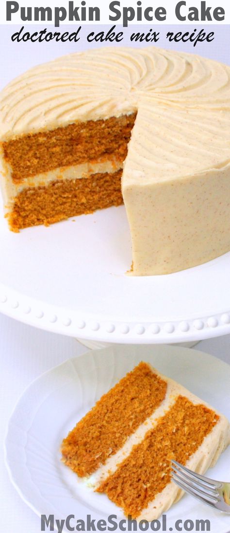 This amazing Pumpkin Spice Cake Recipe starts with a simple cake mix! So moist and flavorful! Spice Cake Mix Recipes, Pumpkin Sweets, Pumpkin Spice Cake Recipe, Doctored Cake Mix Recipes, Autumn Favorites, Spice Cake Mix And Pumpkin, Cake Mix Doctor, Pumpkin Food, Cake Mix Recipe