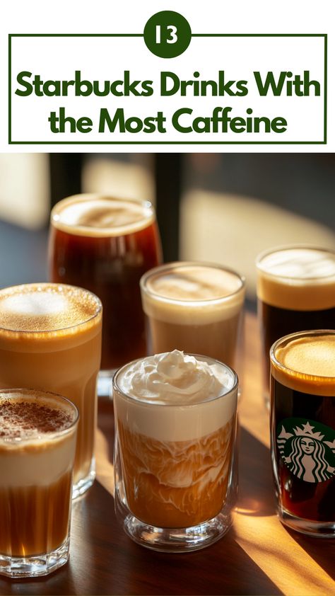 A selection of Starbucks drinks with the highest caffeine content, including espressos and cold brews, arranged on a table. Starbucks Energy Coffee, Energy Starbucks Drinks, Starbucks Strong Coffee Drinks, Best Hot Coffee At Starbucks, Strong Coffee Starbucks, Starbucks Drinks Caffeine, Caffeinated Starbucks Drinks, Starbucks Hot Coffee Drinks Orders, Starbucks Drinks To Order