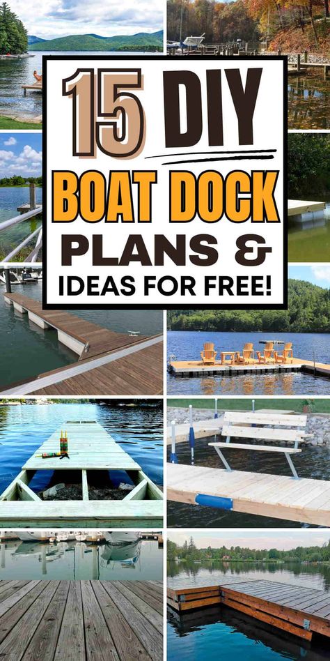 Looking to replace your old dock with a new, DIY one? We've compiled a list of 21 fantastic DIY boat dock ideas, ranging from simple floating docks to on-site Dock Building Ideas, Farm Pond Dock Ideas, Fishing Dock Aesthetic, River Dock Ideas, Boat Docks Ideas Design, Pond Dock Ideas, Boat House Ideas Lakes, Boat Dock Ideas Lakeside, Floating Dock Ideas