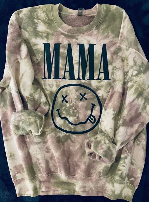 "Tan Camouflage inspired Tie Dye sweatshirt, Choose : -Mama smiley face, - Wifey smiley face, *(custom colors are welcome)please ask! *This is Sublimation design direct to garment print onto Tie Dye color sweatshirt -Sweatshirt is 50%cotton and 50%polyester. -Size chart is listed in images! -Size up for \"oversize look\"! **Shirt is made to order, and processing times is estimated 3-5 business days! *Due to nature of Handmade goods this order is not allowed for returns or exchanges, but if you h Sweatshirt Tie Dye, Rustic Orange, Color Sweatshirt, Pearl Gray, Dye Colors, Dye Sweatshirt, Retro Sweatshirts, Tie Dye Colors, Unique Ties