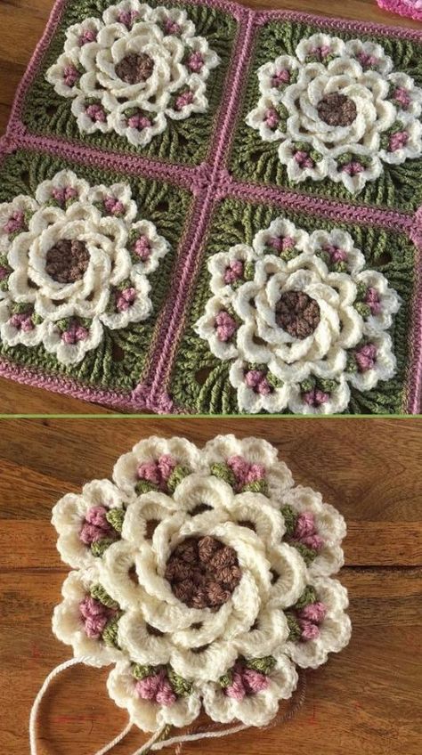 Tropical Delight Square - Tutorial Crochet Flower Squares, Granny Square Crochet Patterns Free, Pola Sulam, Haken Baby, Crochet Flower Tutorial, Crochet Square Patterns, Crochet Rose, Crochet Motifs, Granny Square Crochet Pattern