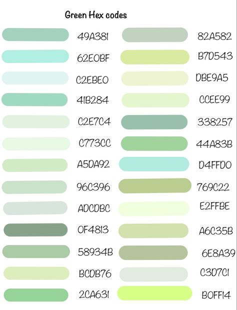 Goodnotes Highlighter Hex Codes Pastel, Mint Green Hex Code, Highlighter Colors Goodnotes, Good Notes Highlighter Hex Codes, Green Color Palette Hex Codes, Goodnotes Highlighter Hex Codes, Goodnotes Highlighter, Green Hex Codes, Goodnotes Hex Codes