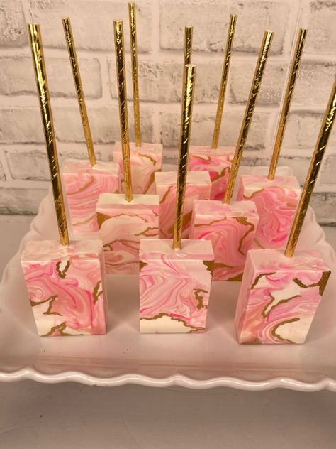 Chocolate Cover Rice Krispies, Sweet 16 Rice Krispie Treats, Rose Gold Rice Krispie Treats, Barbie Rice Krispie Treats, Dipped Rice Krispie Treats On A Stick, Treat Table Ideas Birthday, Pink Rice Crispy Treats, Sweet Treat Business, Graduation Rice Krispie Treats