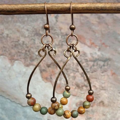 Gender:Women \nMaterial:Zinc Alloy \nColor:Bronze \n Fantasy Items, Jump Ring Jewelry, Rustic Earrings, Stone Dangle Earrings, Nature Earrings, Mixed Metal Jewelry, Earrings Antique, Teardrop Beads, Wire Wrapped Earrings