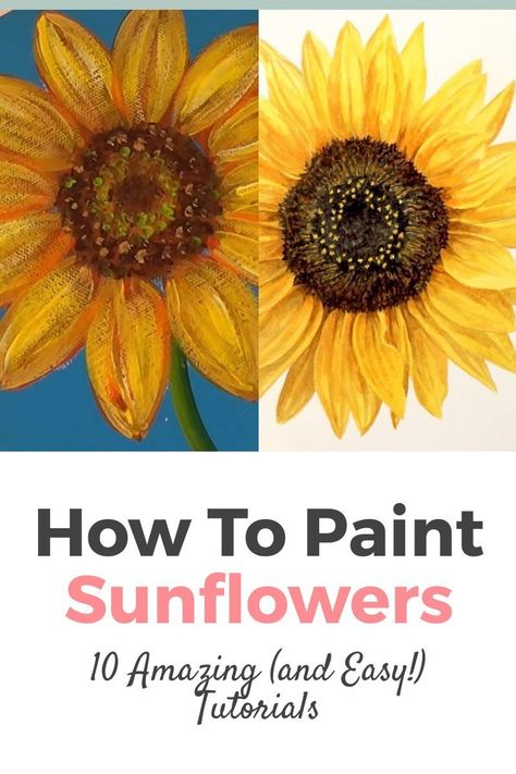 How To Paint Sunflowers, Paint Sunflowers, Petal Template, Sunflower Watercolor Painting, Sunflower Artwork, Painting Flowers Tutorial, Easy Flower Painting, Sunflower Drawing, Sunflower Canvas