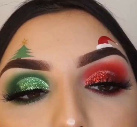 Xmas Makeup, Christmas Eyeshadow, Halloweenský Makeup, Halloween Make-up Looks, Make Up Designs, Christmas Eye Makeup, Mekap Mata, Drag Make-up, Christmas Makeup Look