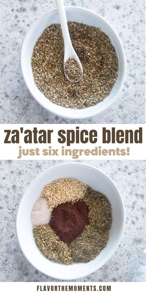 Za'atar Spice Blend is herby, tangy, nutty and a must for grilled meats, hummus and so much more! It includes just 6 ingredients and it keeps in the pantry for months! #spices #zaatar #seasoning Recipe With Zaatar, Zatar Spice Recipe, Za'atar Spice Recipe, Zatar Seasoning Recipes, Za’tar Spice Blend, Za’atar Seasoning Recipe, Recipes With Zaatar, Lebanese 7 Spice Blend, Lebanese Zaatar Recipe