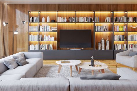 Corona render test on Behance Sala Tv, Open Plan Kitchen Living Room, Muebles Living, Bedroom False Ceiling Design, Home Library Design, Living Room Tv Wall, Wood Interiors, Living Room Inspo, Lounge Room