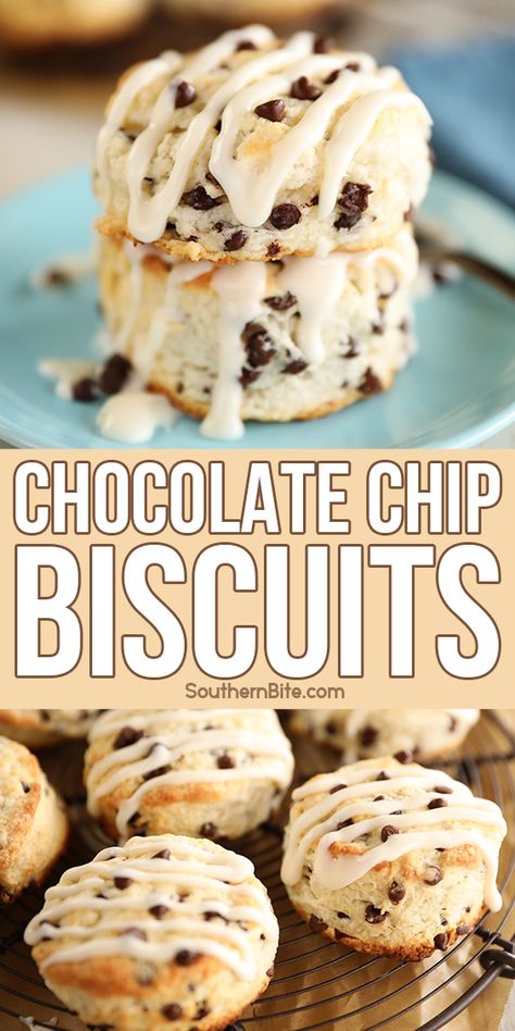 These Chocolate Chip Biscuits start with a delicious and easy buttermilk biscuit recipe that gets sweetened and studded with chocolate chips. Then they all get drizzled with a decadent sweet whipping cream glaze! Dinner Ideas Southern, Buttermilk Biscuit Recipe, Southern Soul Food, Buttermilk Biscuits Easy, Chocolate Chip Biscuits, Sunday Dinner Ideas, Buttermilk Biscuit, Southern Chicken, Buttermilk Biscuits Recipe