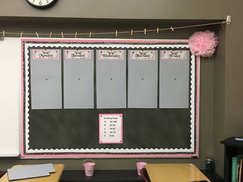 Black White And Pink Classroom, Pink Classroom Theme, Pink Classroom Decor, Pink Classroom, Elementary Classroom Themes, Calm Classroom, Creative Chaos, Classroom Decor High School, Classroom Makeover