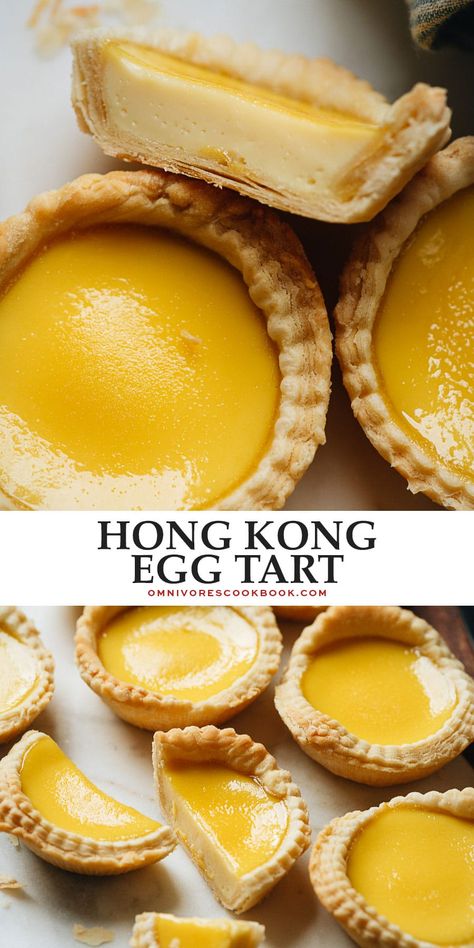 Hongkong Egg Tart Recipe, Hong Kong Style Breakfast, Hongkong Eggtart, Hong Kong Desserts, Hong Kong Egg Tart Recipe, Egg Tart Recipe Hong Kong, Chinese Egg Custard, Chinese Egg Tart Recipe, Chinese Baking