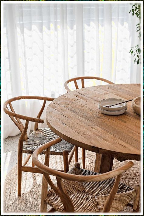 Audio-Visual Direct Tempered Glass Patio Table Top with Rounded Edge (24 Inches) Jute Rug Dining Room, Raw Aesthetic, Natural Dining Room, Timber Table, Interior Design Dining Room, Honey Color, Golden Honey, Dining Room Interiors, St Barts