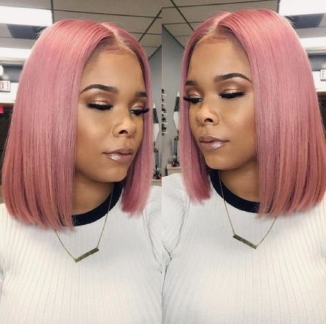 @itspinkgold The best HAIR pins on Pinterest. Longbob Hair, Pink Short Hair, Pink Bob, Pastel Pink Hair, Bob Lace Front Wigs, Pelo Afro, Human Virgin Hair, Hair Laid, Penteado Cabelo Curto