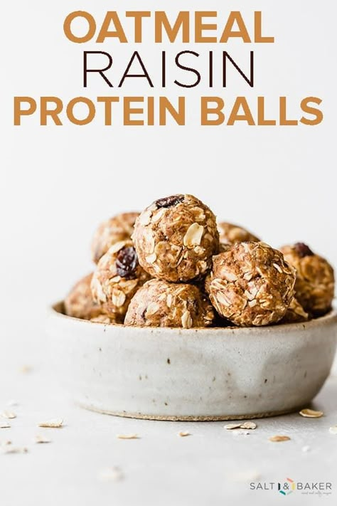 No Bake Oatmeal Raisin Energy Balls, Oatmeal Raisin Protein Balls, Engery Bites, Raisin Protein Balls, Raisin Energy Balls, Bake Oatmeal, Oatmeal Raisin Cookie, Raisin Cookie, Protein Balls Recipes