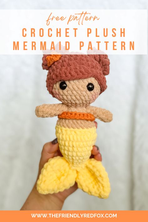 Crochet Mermaid Plushie, Crochet Pattern Fairy, 50g Crochet Projects, Pirate Crochet Patterns Free, Crochet Patterns Characters, Easy Plush Crochet Pattern Free, Crochet Amigurumi Characters, Stitch Free Crochet Pattern, Crochet Chunky Amigurumi Free Pattern