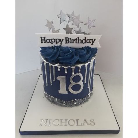 Silver Drip Cake, Cake With Buttercream Roses, Happy 18th Birthday Son, Blue Drip Cake, 18th Cake, Happy Birthday 18th, Buttercream Roses, Cake With Buttercream, 16 Cake