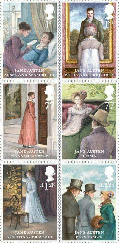 Stamps Jane Austen Mansfield Park, Uk Stamps, Jane Austen Inspired, Prinz Charles, Elizabeth Gaskell, Commemorative Stamps, Jane Austin, Jane Austen Books, Regency Fashion