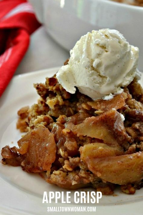 Apple Crisp | Apple Crisp Recipe | Apple Crisp Topping | Apple Crisp with Oatmeal | Apple Dessert | Apple Recipe | Best Apple Crisp Recipe | Easy Apple Crisp | Easy Apple Crisp Recipe | Small Town Woman #applecrisp #applerecipes #smalltownwoman Apple Crisp With Oatmeal, Apple Crisp Recipe Healthy, Old Fashioned Apple Crisp, Apple Crisp Topping, Best Apple Crisp Recipe, Small Town Woman, Best Apple Crisp, Apple Crumble Pie, Easy Apple Crisp Recipe